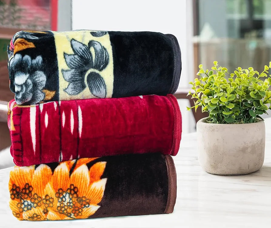 Homekart Premium Super Soft Cloudy Printed Mink Double Bed Blanket for All Season Ultrasoft & Cozy Single Ply Blanket Pink Flower Dark Red