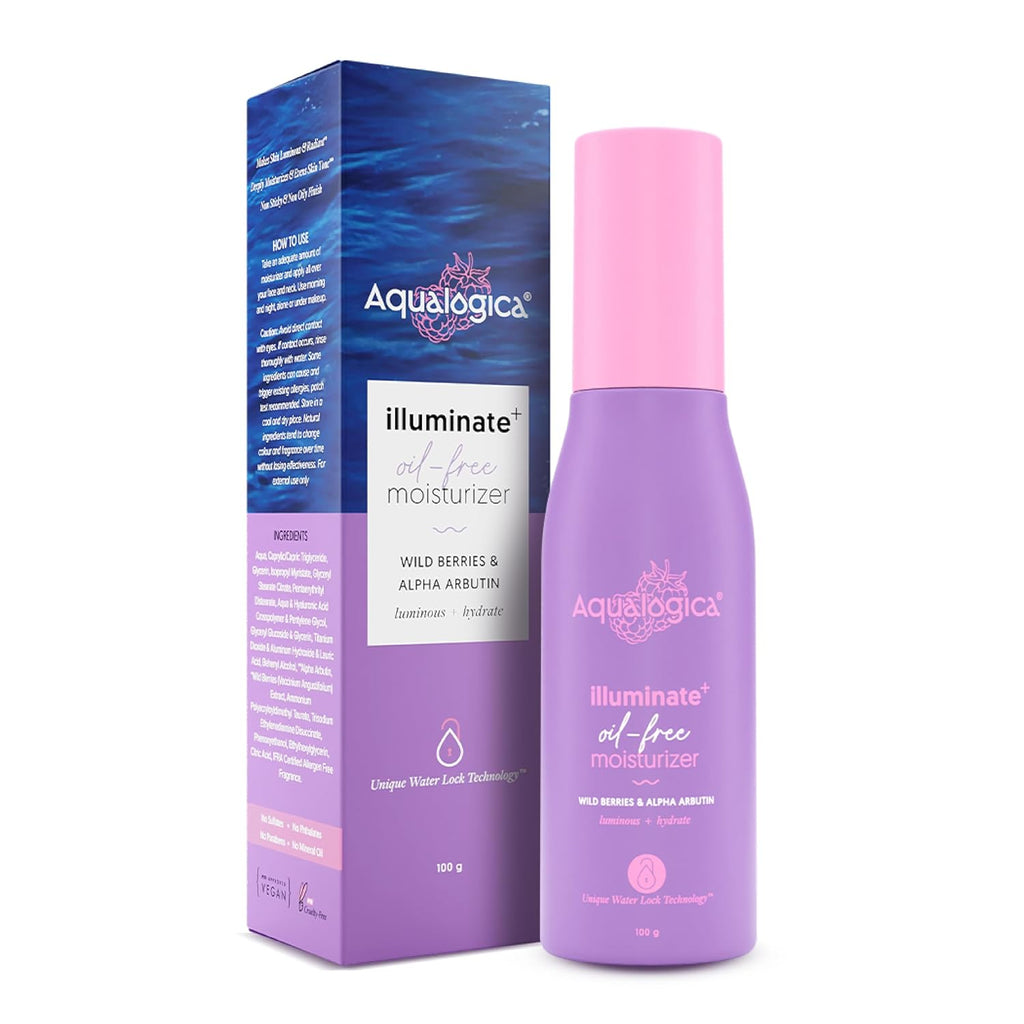 Aqualogica Illuminate+ Oil-Free Moisturizer with Wild Berries & Alpha Arbutin for Luminous Glow - Normal, Dry & Combination Skin -Hydration & Even Skin Tone for Men & Women | 100 g