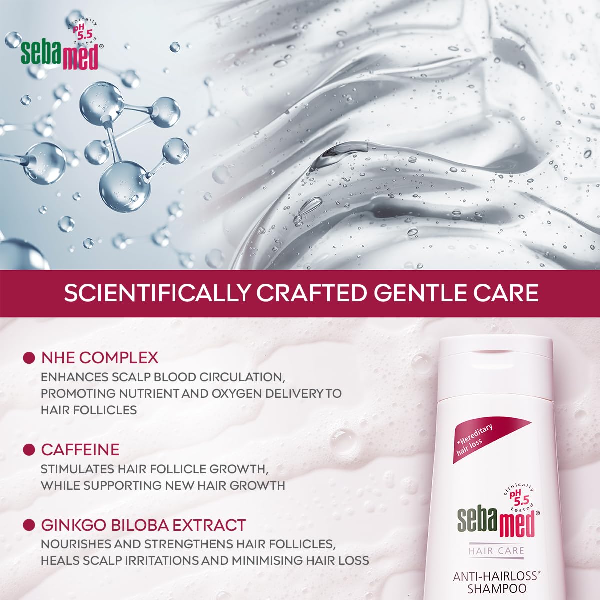Sebamed Anti Hairloss Shampoo 200 ml|pH 5.5|Reduces Hairloss|Caffeine & Gingko Biloba| Hairfall| men & women |phthalates SLS and parabens free l Soap free l Toxin free l Clinically proven l