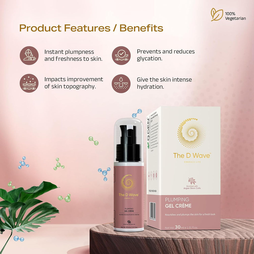 D Wave Skin, Plumping Gel Cream – Diminishes Fine Lines & Wrinkles, 30ML | Restores Pores | Prevents Glycation | Instant Hydration & Freshness | No White Cast On Darker Skin | Plumps Skin