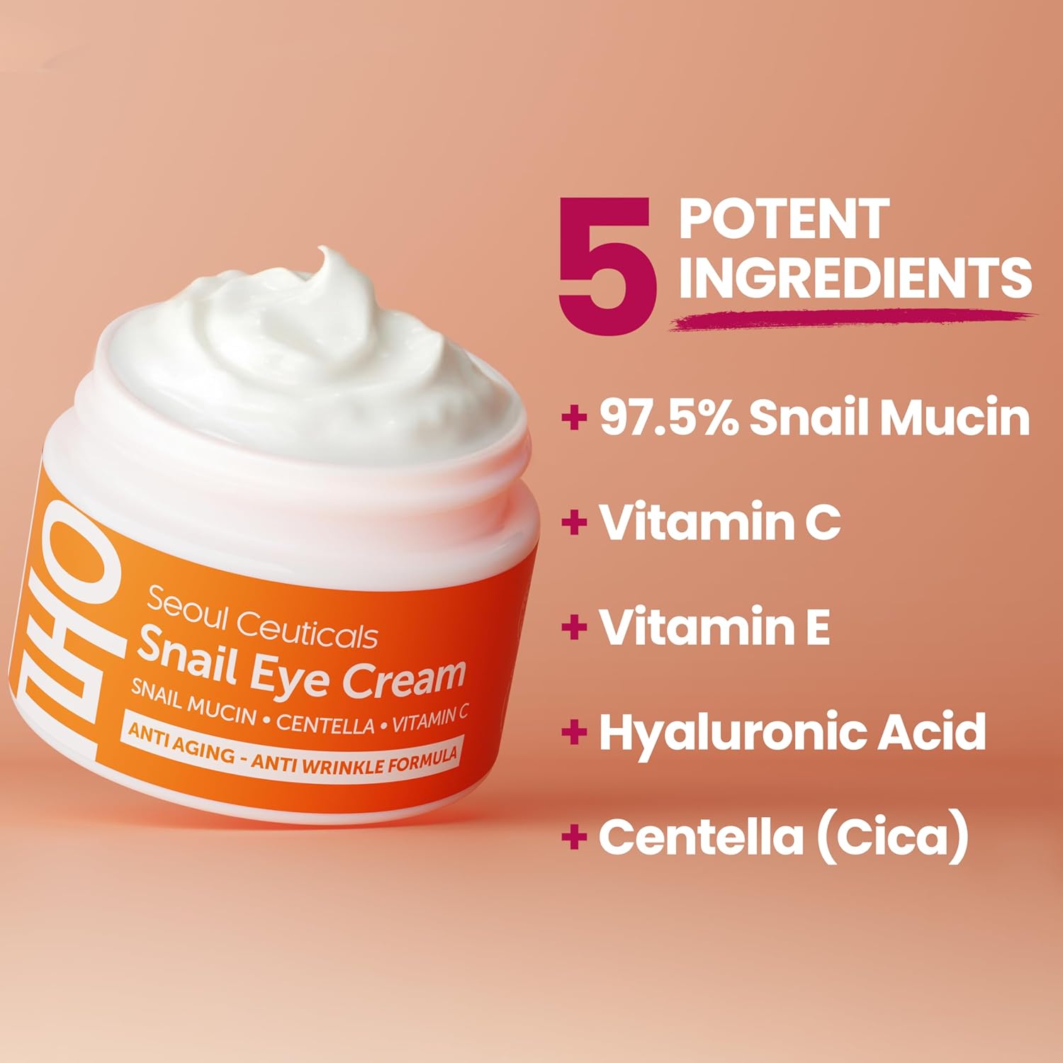 SeoulCeuticals Korean Snail Mucin Under Eye Cream â€“ 97.5% Snail Filtrate with Centella & Vitamin C â€“ K-Beauty Anti-Aging, Anti-Wrinkle, Dark Circles Cream â€“ 0.5 oz