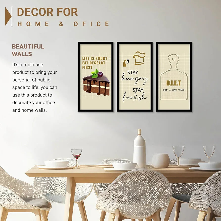Kotart Quotes Posters with Frame for Restaurant Life Is Short Set of 3