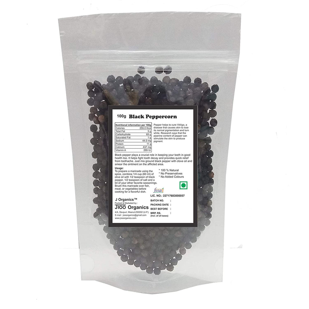 Jioo Organics Black Peppercorn Kali Mirch Whole - 100 gms
