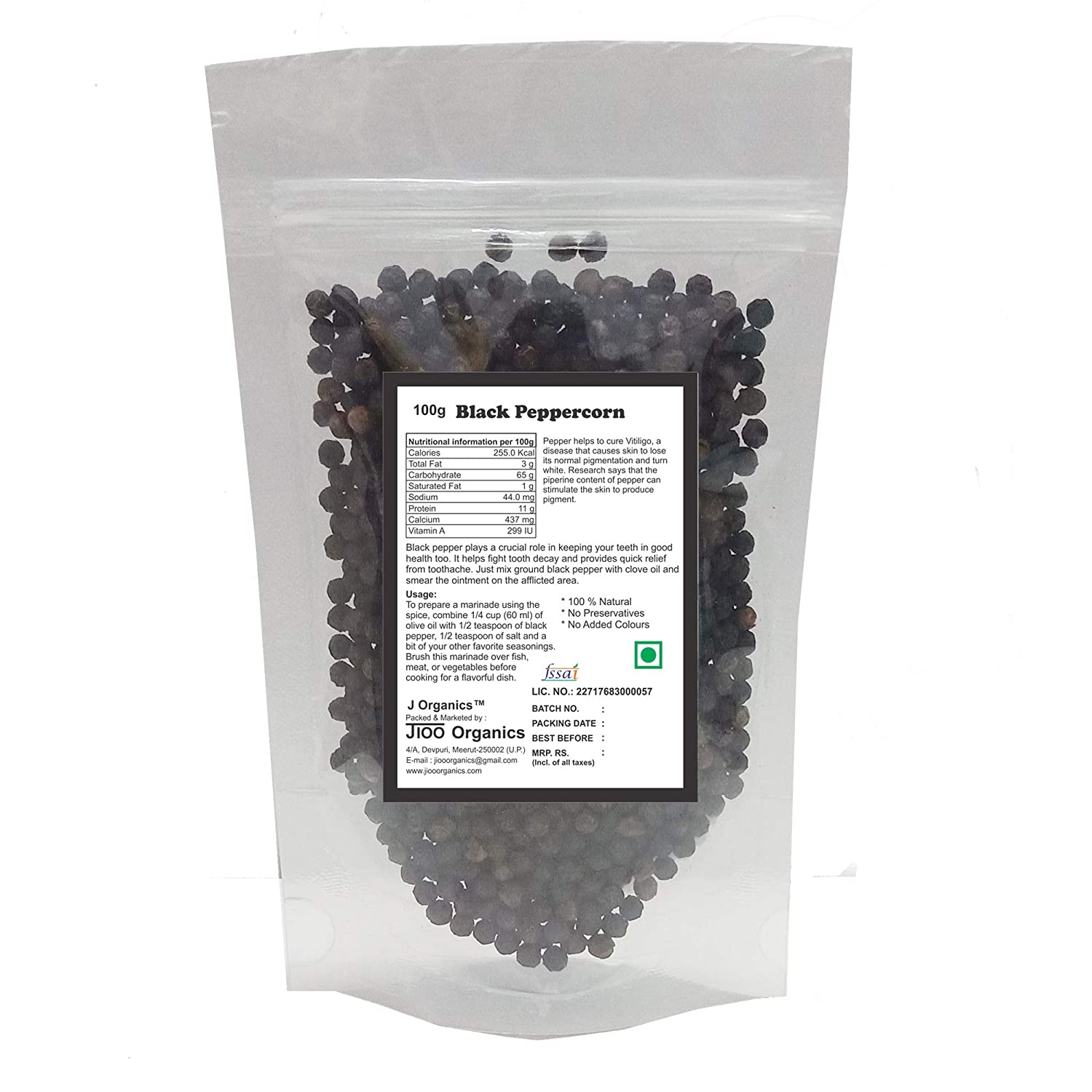 Jioo Organics Black Peppercorn Kali Mirch Whole - 100 gms