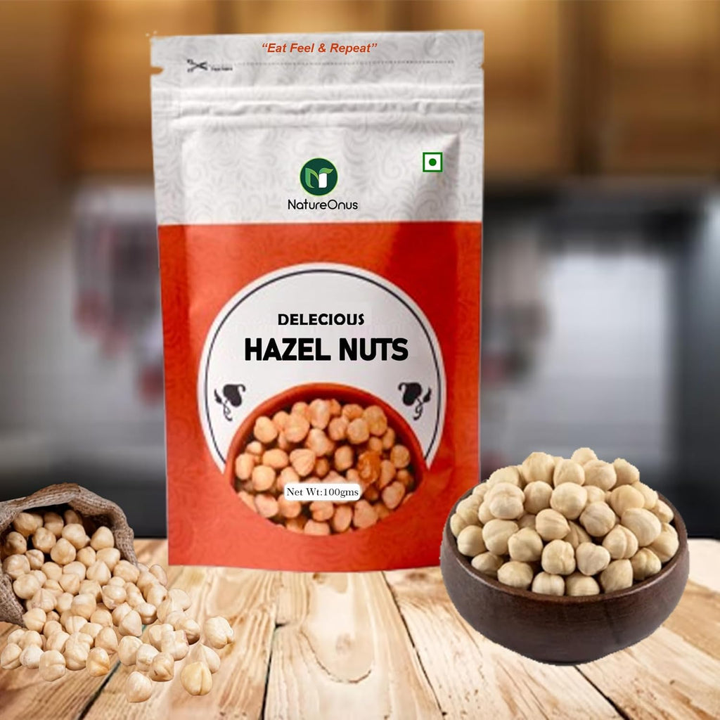 NATUREONUS Premium Hazelnuts 100 Gram | Delicious Hazel Nuts For Eating, Raw & Dehulled For Making Chocolate Spread, Tasty Dry Fruits