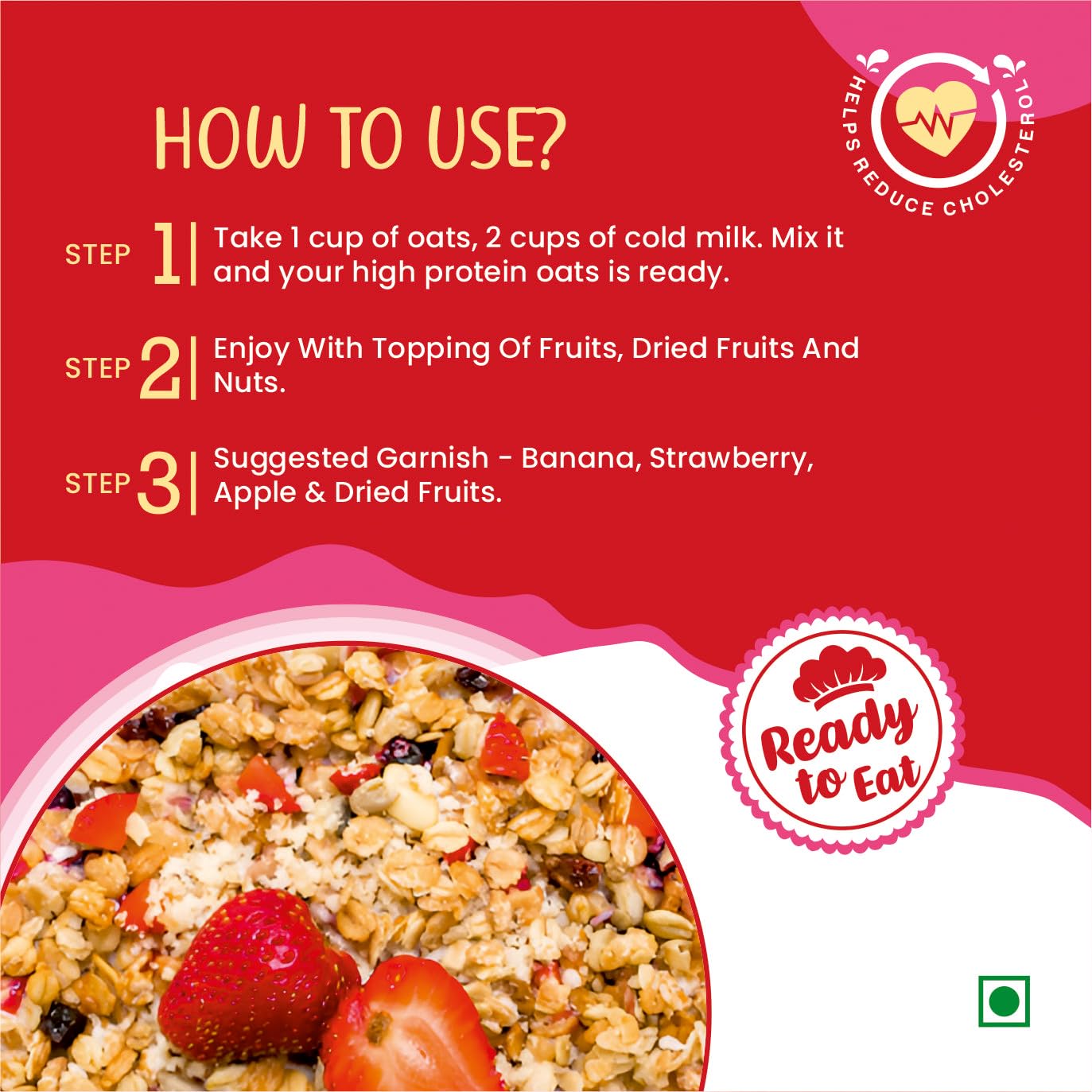 Health Ninja Strawberry Oats | High Protein Breakfast Cereal | Ideal for Oatmeal & delicious snacks | 900 gm Pack (900, Strawberry)