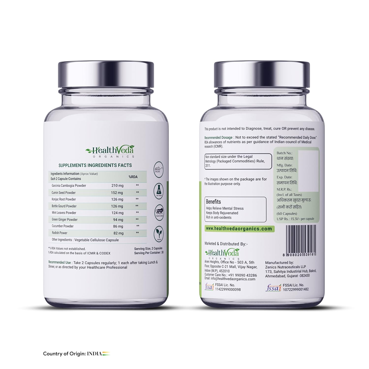 Health Veda Organics Plant Based Garcinia Cambogia Supplement 1000 mg | 60 Veg Capsules | Improves Digestion | For Both Men & Women