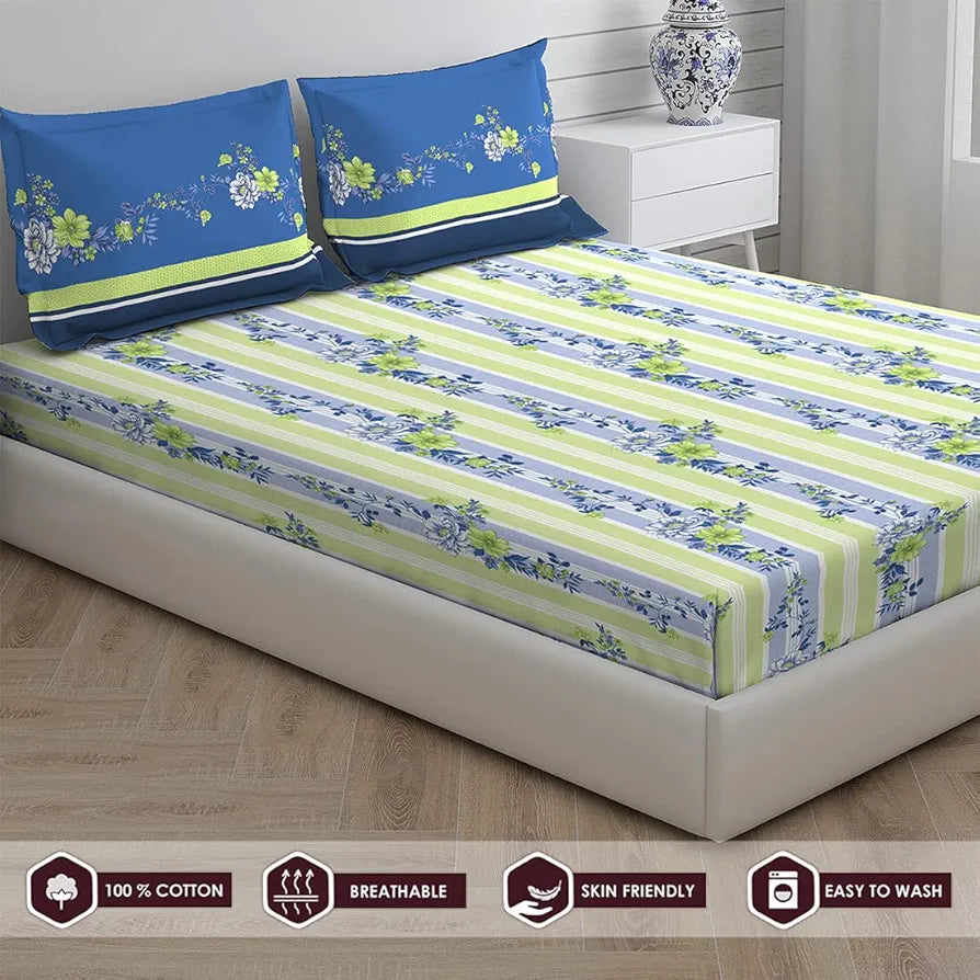 Layers Firenze Cotton Bedsheet Set for All Seasons Lightweight 140 TC Queen Size Dark Blue 1 Color