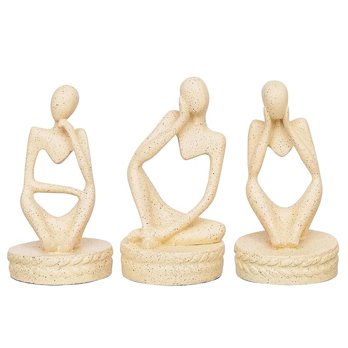 Ecraftindia Set of 3 Brown Polyresin Minimalist Sitting Human Figurines Decorative Showpiece