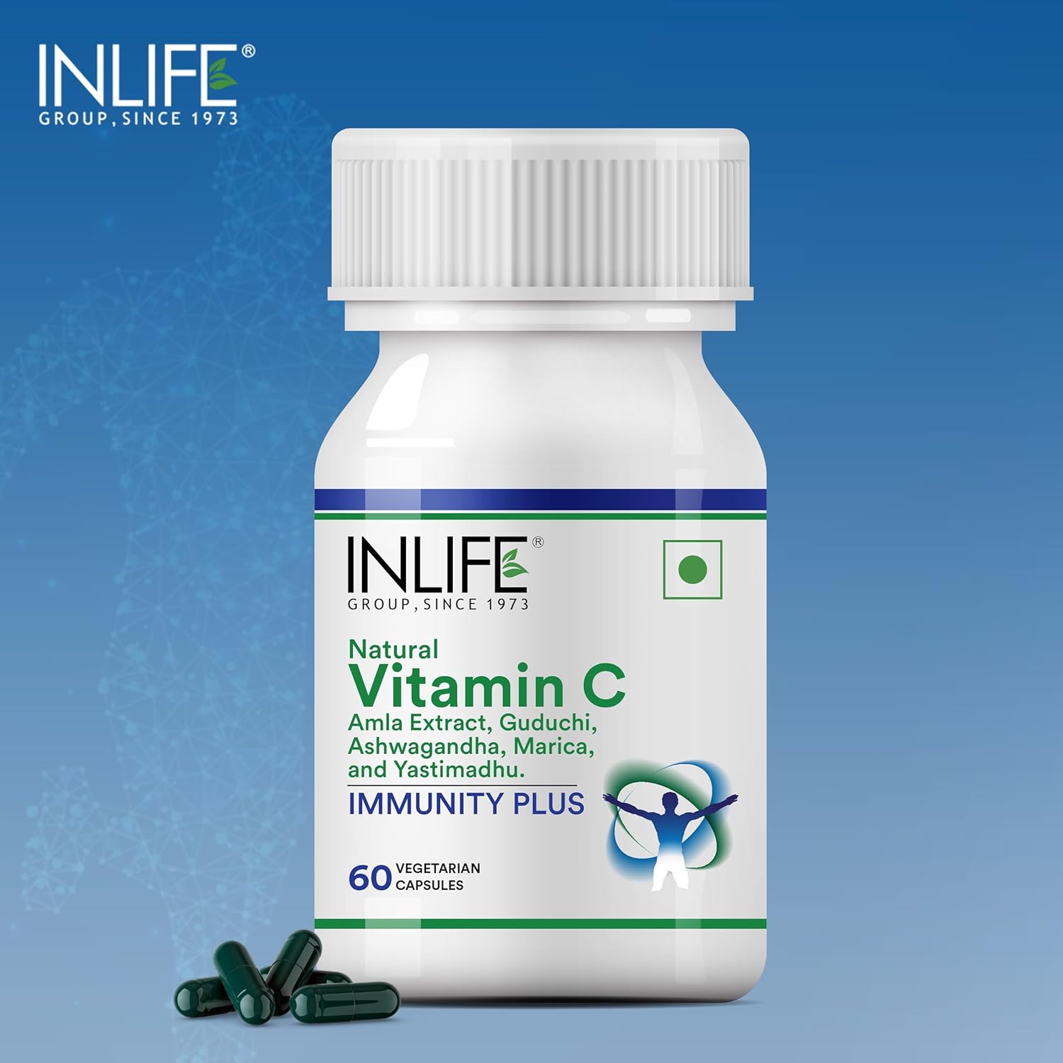 INLIFE Immunity Plus Supplement Natural Vitamin C (Amla) Guduchi Ashwagandha Marica Licorice Ayurvedic Herbal Formula - 60 Vegetarian Capsules