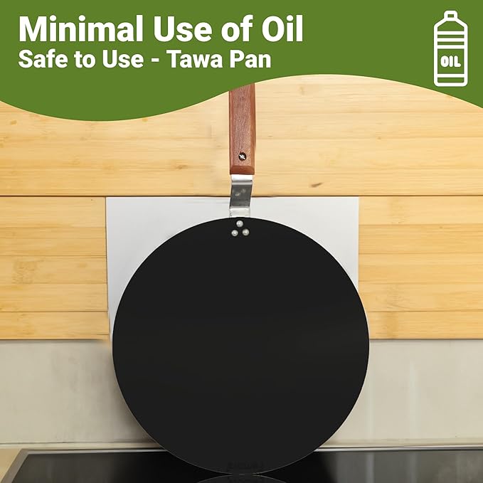 Femora 10 Inchs Iron Concave Tawa With Wooden Handle | Tawa for Roti | Gas Stovetop Compatible
