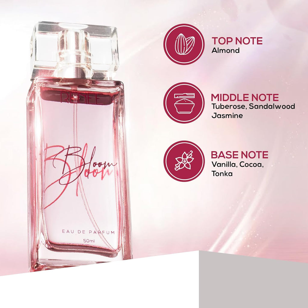 RENEE Eau De Parfum Bloom 50Ml| Premium Long Lasting Luxury Perfume Liquid| Notes Of Almond, Unisex Adult, Scent For All Occasions