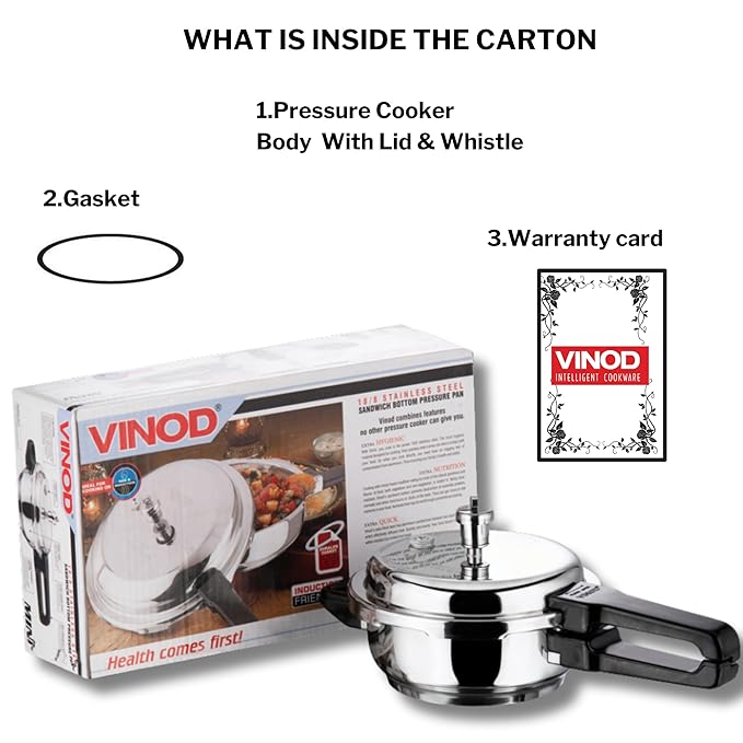 Vinod Stainless Steel Pressure Cooker 2 Litres | Also use as Deep Fry pan | Sandwich Bottom