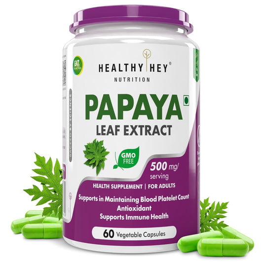 HealthyHey Nutrition Papaya Leaf Extract - 500mg/serving - 60 vegetable capsules