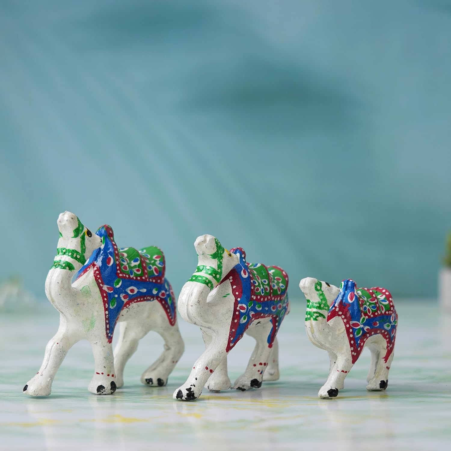 Ecraftindia Handcrafted Multicolor Set of 3 Camel Statues Animal Figurines Decorative Showpieces