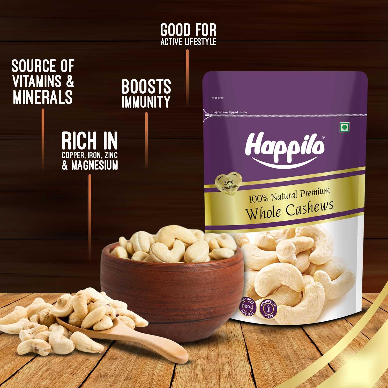 Happilo Premium Natural Whole Cashews 200g Value Pack | Dry Fruits, Kaju, Healthy Snacks | Unsalted Cashew Nuts | Crunchy, Nutritious & Delicious Nuts | Rich in Protein, Magnesium & Phosphorus