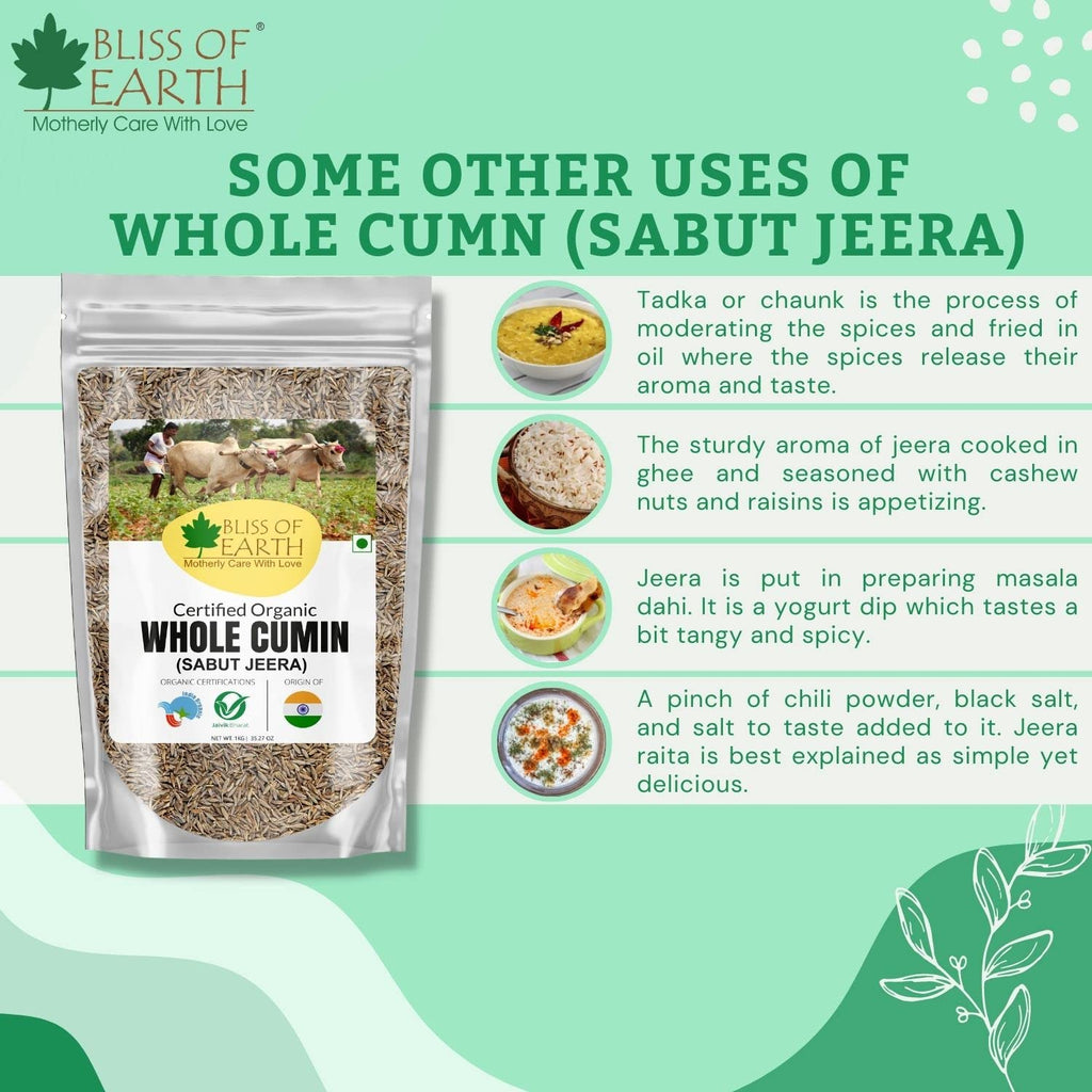 Bliss of Earth 1kg Organic Cumin Seed Jeera Whole Spice, Sabut Jeera best for cooking