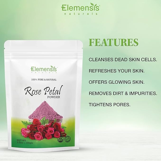 Elemensis Naturals Pure & Natural Double Filtered Rose Petal Powder For Skin - 100 gms (Pack of 2)