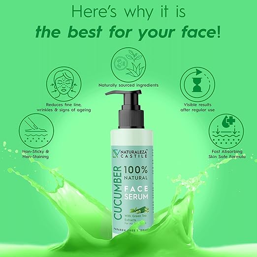 Naturaleza Castile Cucumber Face Serum with vitamins A, C, & E - 100 ml