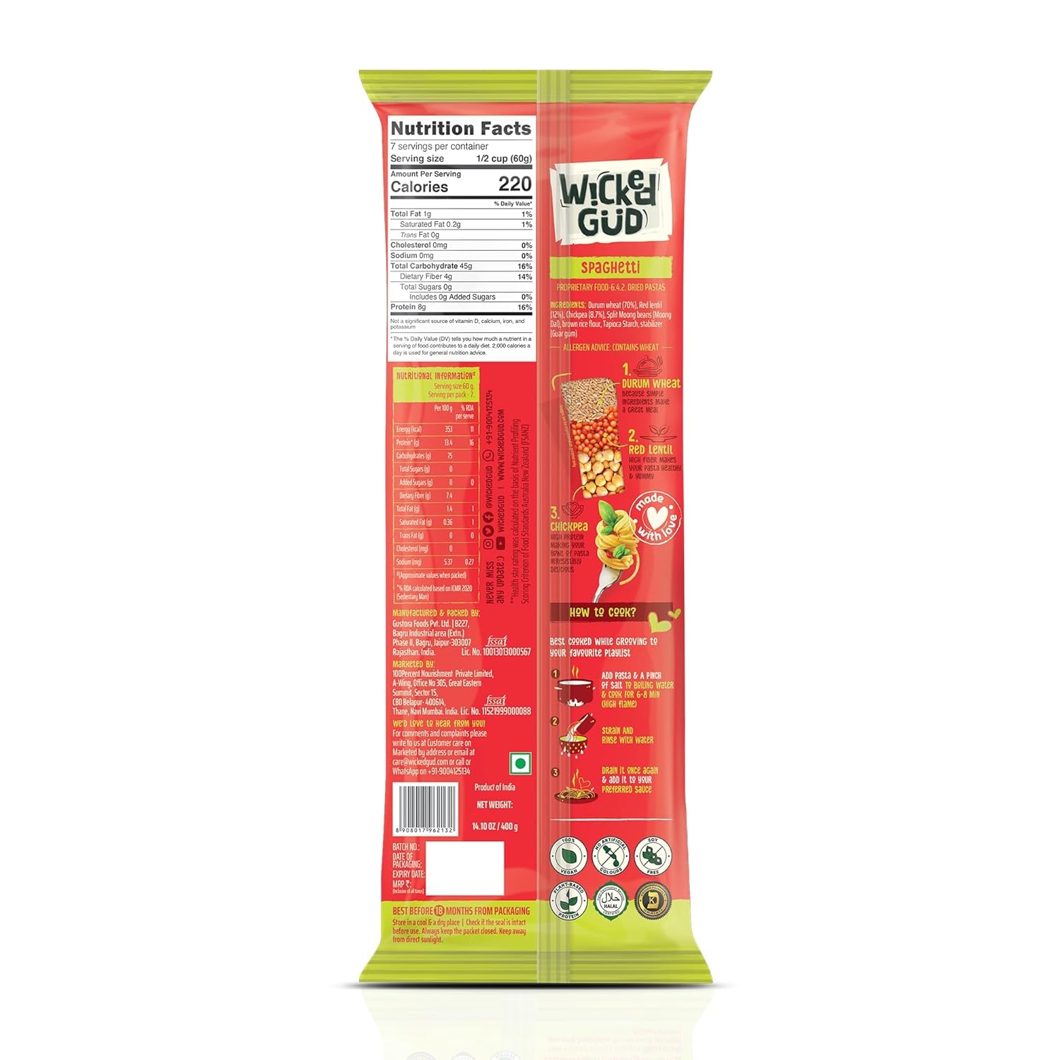 WickedGud Spaghetti Pasta Semolina Wheat 400gm