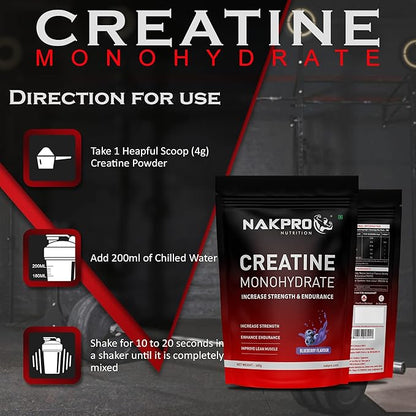 Nakpro Micronized Creatine Monohydrate Blueberry Flavour - 400 gms