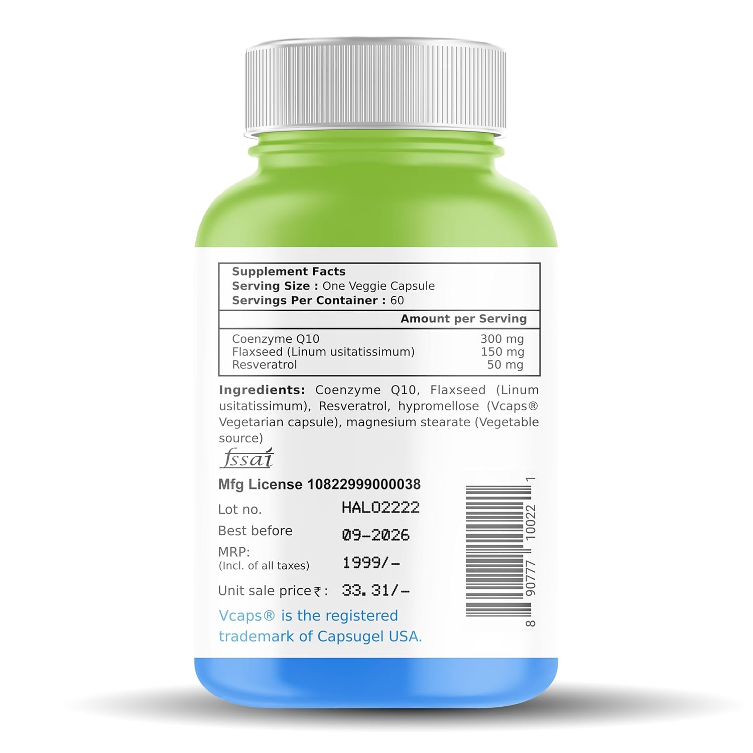 Haleup Coenzyme Q-10 300 mg,Enriched with Resveratrol & Omega-3 EPA/DHA || 60 capsules Healthy Heart|| Brain|| Immunity | (Pack of 1 |(60 Capsules)|)