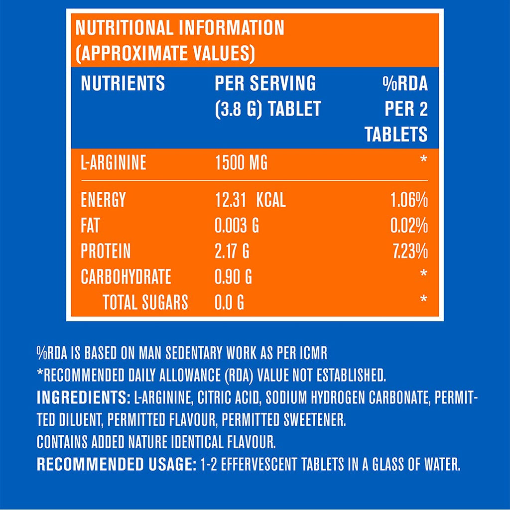 FAST&UP L-Arginine Essentials 1500 mg, Effervescent L-Arginine Supplement, Refreshing Orange Flavour, Boosts Stamina and Nitric Oxide (NO), Delays Onset of Fatigue â€“ Pack of 20 Effervescent Tablets