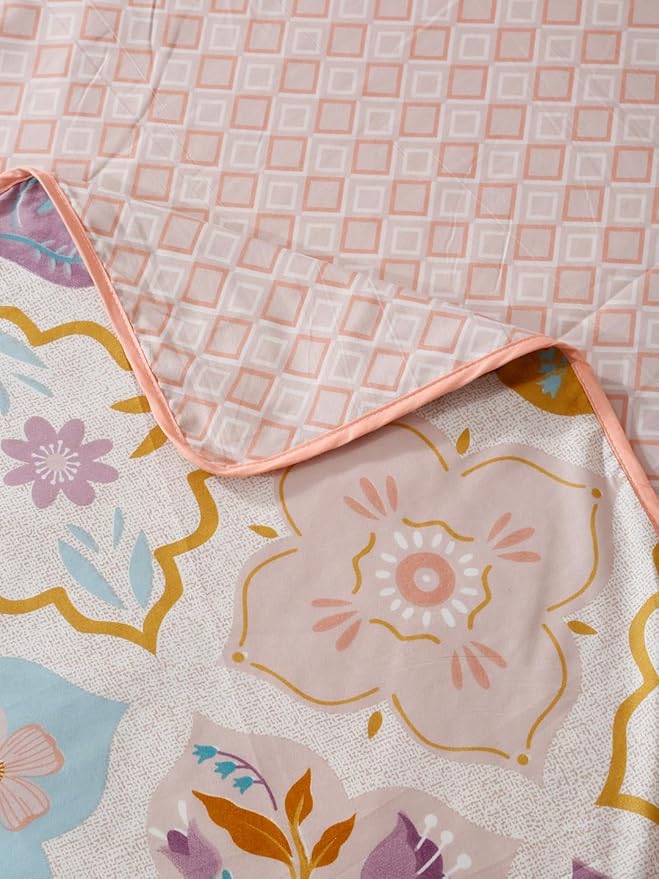 Cortina Ultra-soft Microfiber Reversible 120 Gsm Abstract Double Ac Blanket Quilt Dohar | Peach
