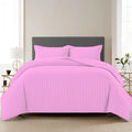 Trance Home Linen Zippered 100% Cotton 200TC Satin Stripe King Size Duvet Cover Quilt Cover Blanket Cover Razai Comforter Cover with 2 Pillow Covers Colour Light Pink