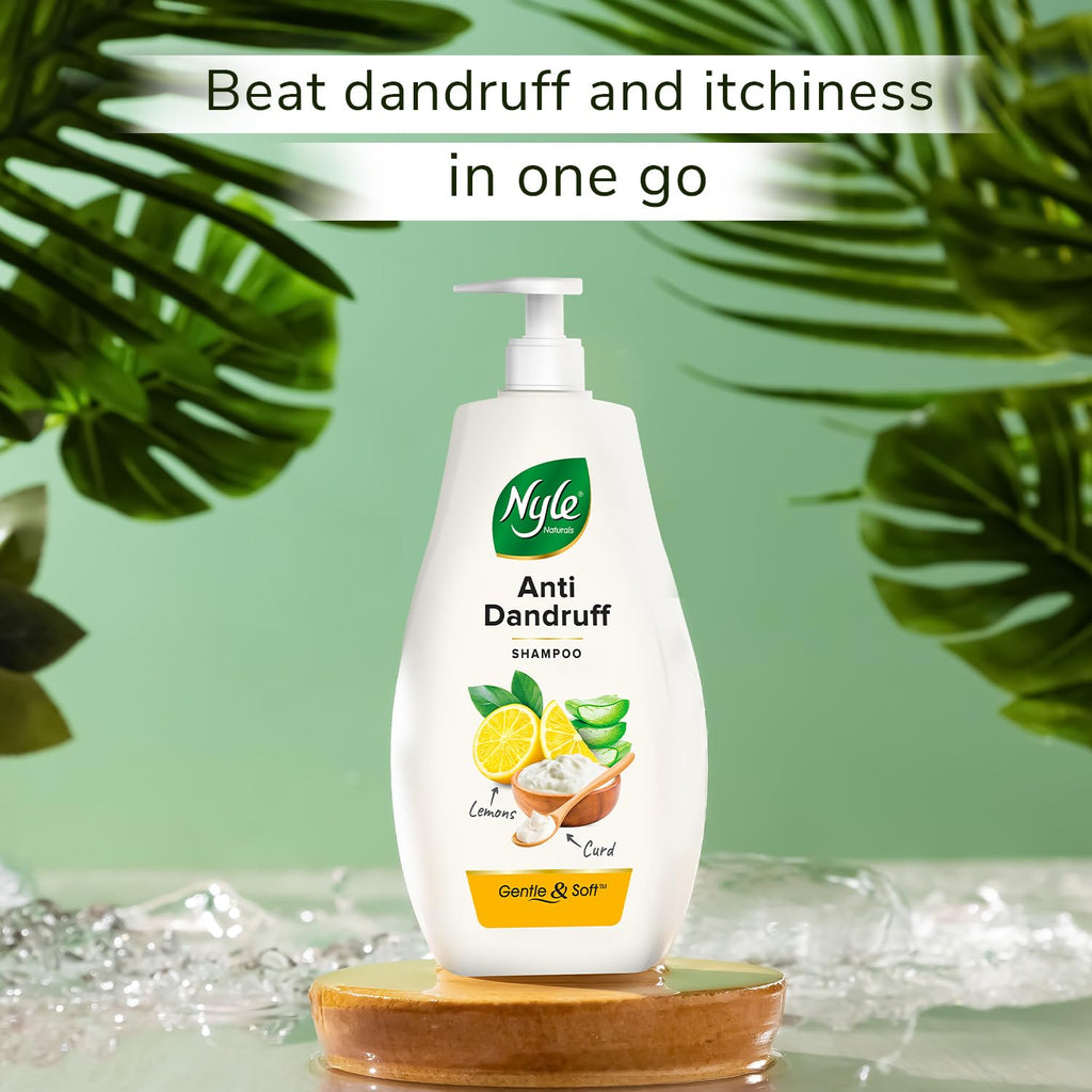 Nyle Naturals Anti Dandruff Shampoo 400ml | Enriched with Curd and Lemon for Fresh, Clear Scalp, Effective Flake Control | Mild Formula for Everyday Use