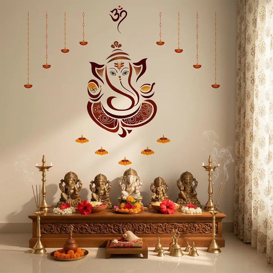StickMe Shree Ganesh Wall Sticker Colourful Ganpati Bappa Mural Art Decal Premium Large - 160 x 140 cm