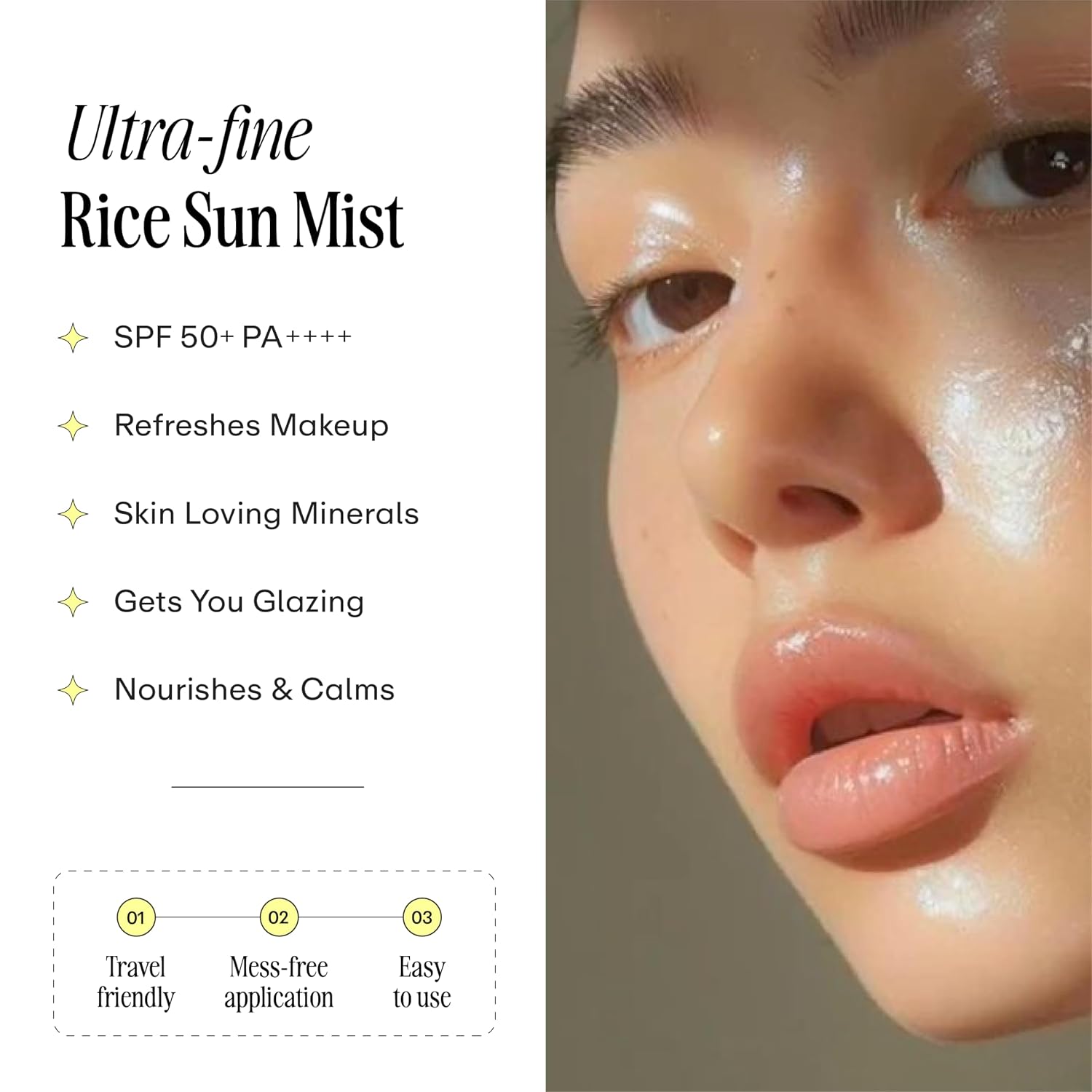 52 Sundaze Rice Water Sunscreen Mist SPF 50 PA++++ | Broad Spectrum UVA/UVB Protection | Alcohol-Free | Invisible, No White Cast | Lightweight, Reapply Over Makeup | For Oily, Combination, Acne-Prone & Sensitive Skin | 100 ml