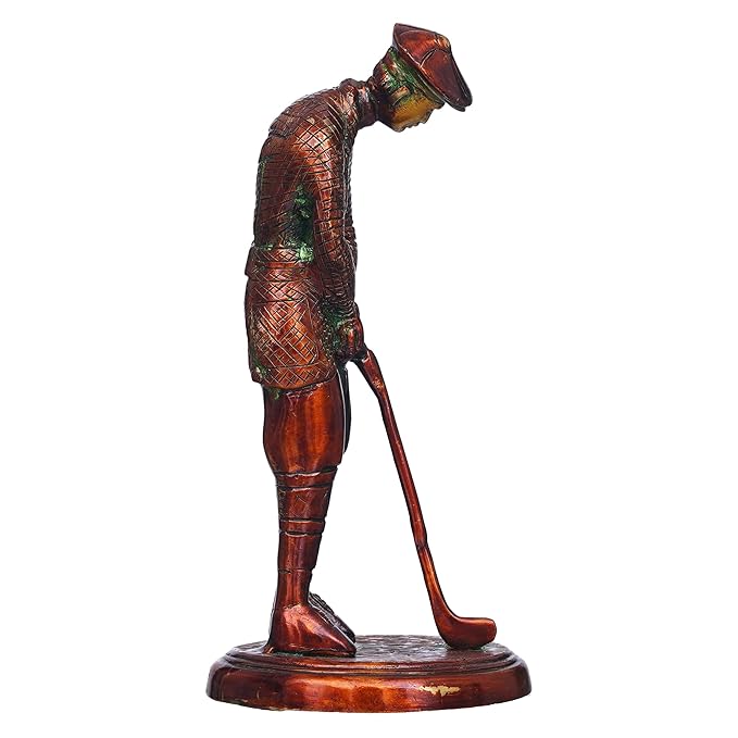 Ecraftindia Brown Brass Gentleman Golfer Taking Shot Human Figurine Decorative Showpiece