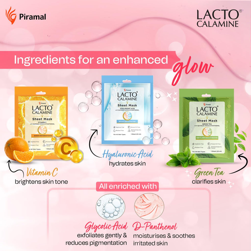 Lacto Calamine Vitamin C Face Sheet Mask |Instant Hydration |Glycolic Acid & D-Panthenol|30 g