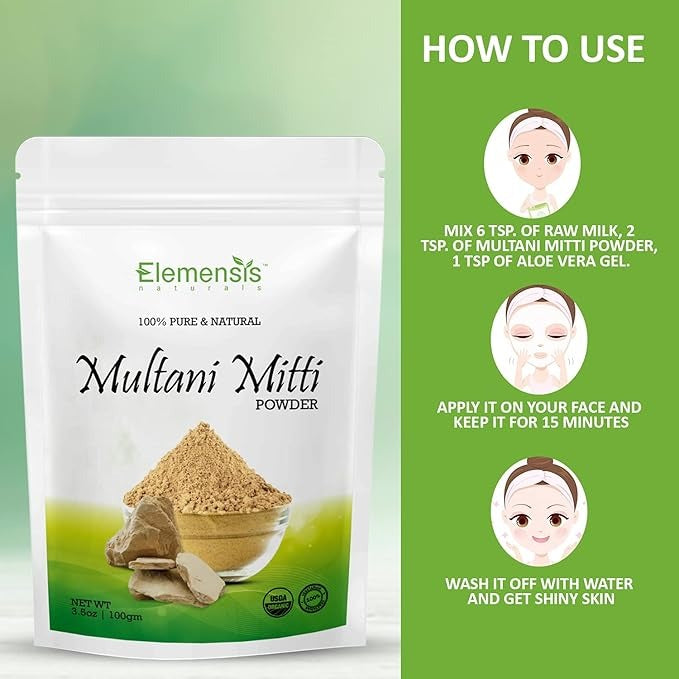 Elemensis Naturals Pure & Natural Herbal Multani Mitti for Face - 100 gms