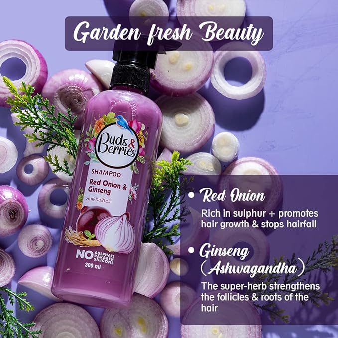 Buds & Berries Red Onion and Ginseng Anti-Hairfall Shampoo - 300 ml