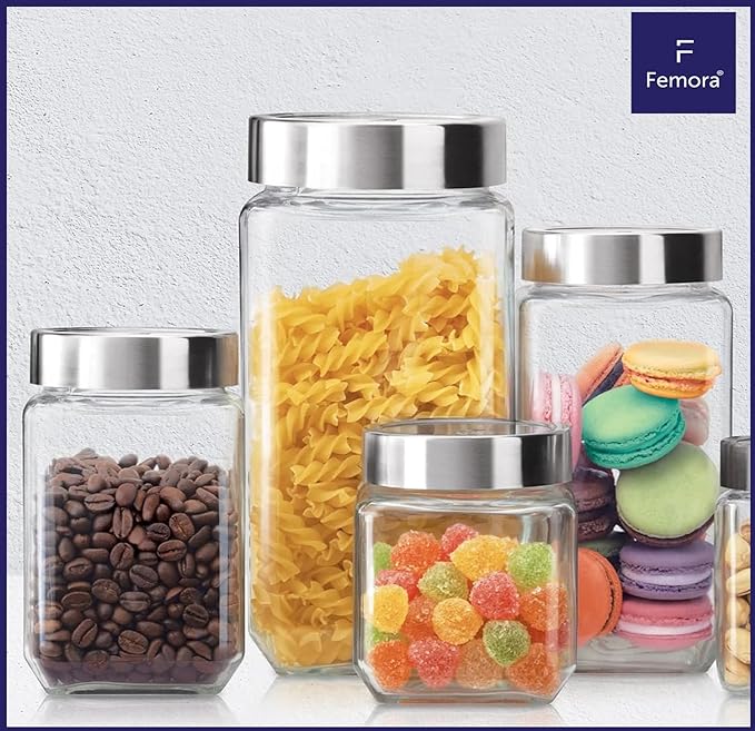 Femora Kitchen Storage Jars Transperent Glass With Steel Lid Air Tight Jar | 1550 Ml | Pack of 1