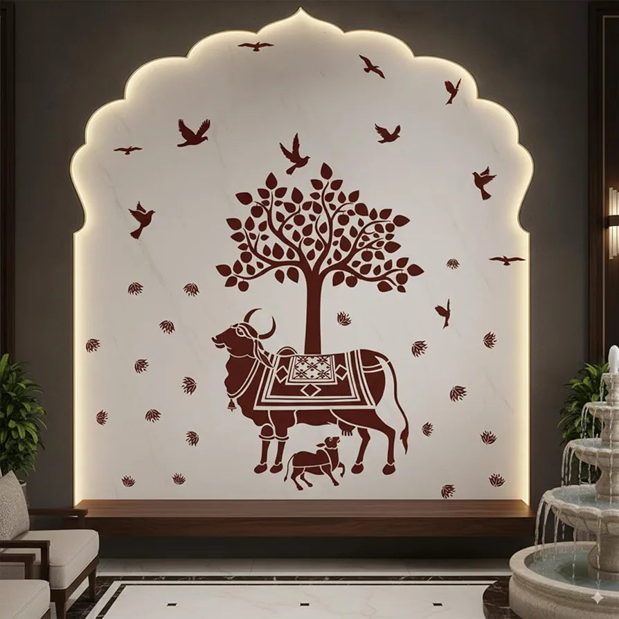 StickMe Kamdhenu Holy Cow and Calf Wall Sticker Self-Adhesive Large - 210 x 210 cm