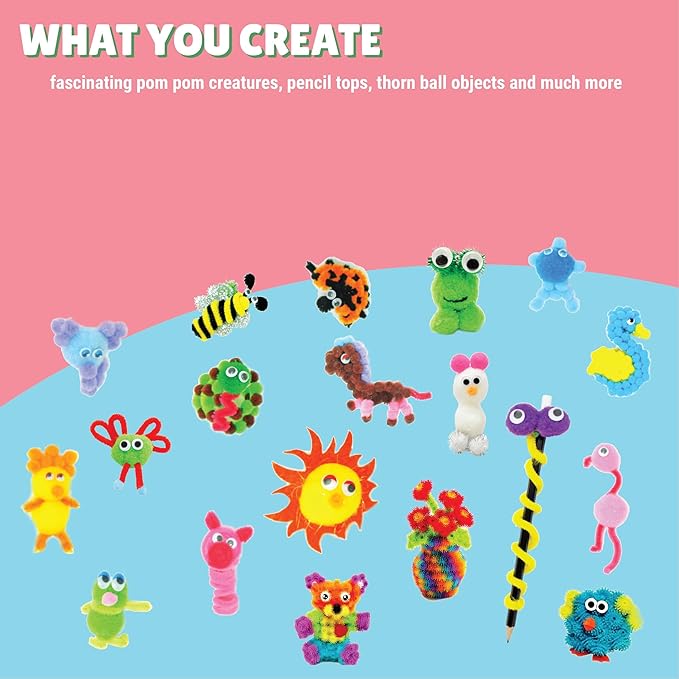 Kalakaram Diy Pom Pom Craft Kit for Kids | Create Adorable Pom Pom Crafts Using Pom Pom Balls | Diy Kit for Kids | Pack of 250+ Pieces