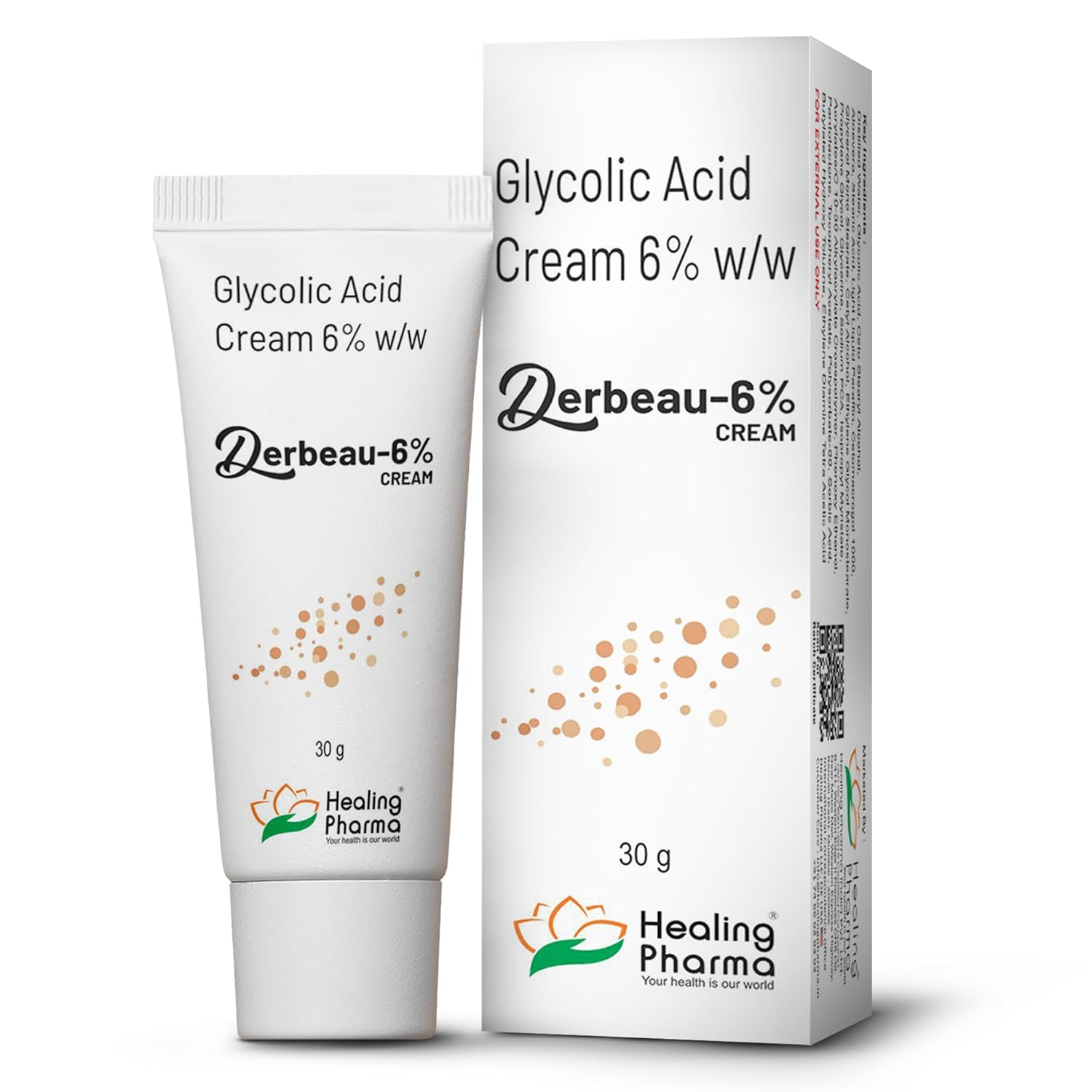 Healing Pharma - Derbeau 6% Glycolic Acid Cream for Skin Exfoliating & Brightening Face Cream | Removes Dead Skin, Dark Spots & Pigmentation - 30g