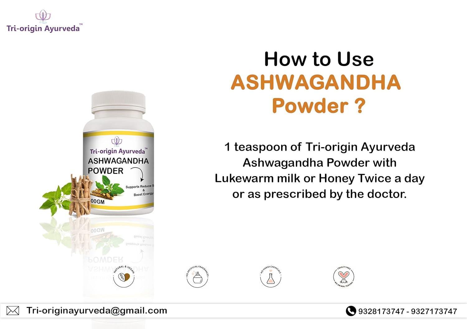 Tri-Origin Ayurveda Ashwagandha Powder - 100 gms
