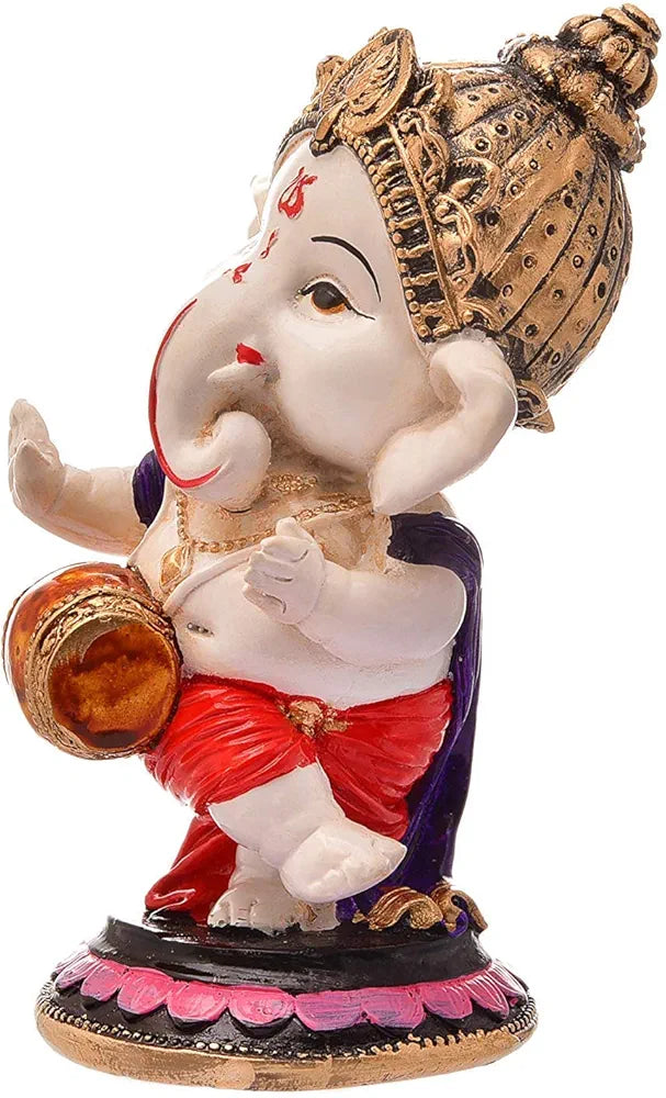 Nrson Indian Handcrafted Polyresin Ceramic Eco Friendly Lord Ganesh Idol Figurine Dhol Ganesh