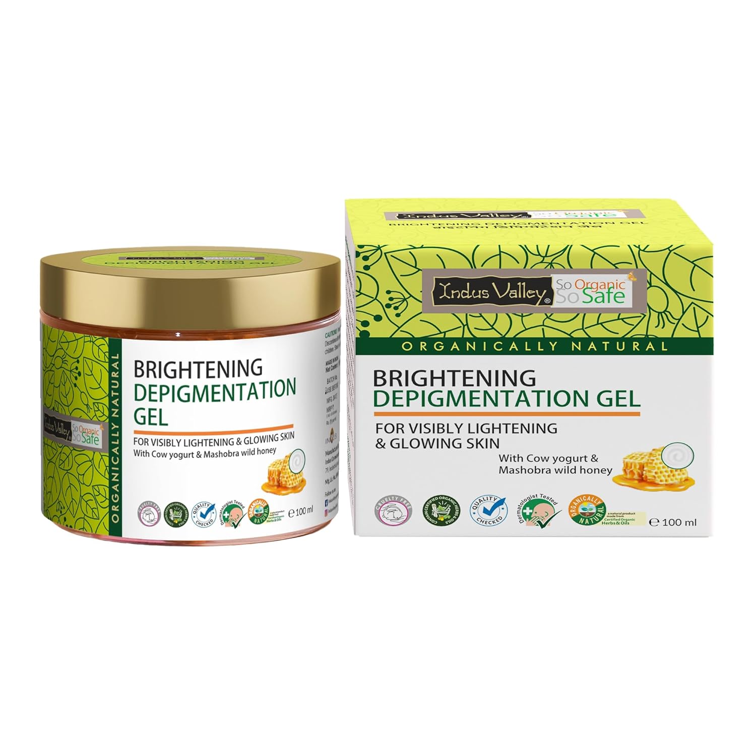 Indus Valley Depigmentation Gel with Cowâ€™s Milk Yogurt & Honey Organic & Natural for All Skin Types Brightens & Evens Skin Tone (100ml)