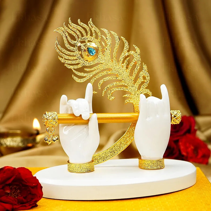 Ekhasa Lord Krishna Hands with Flute Idol White Krishna Hands