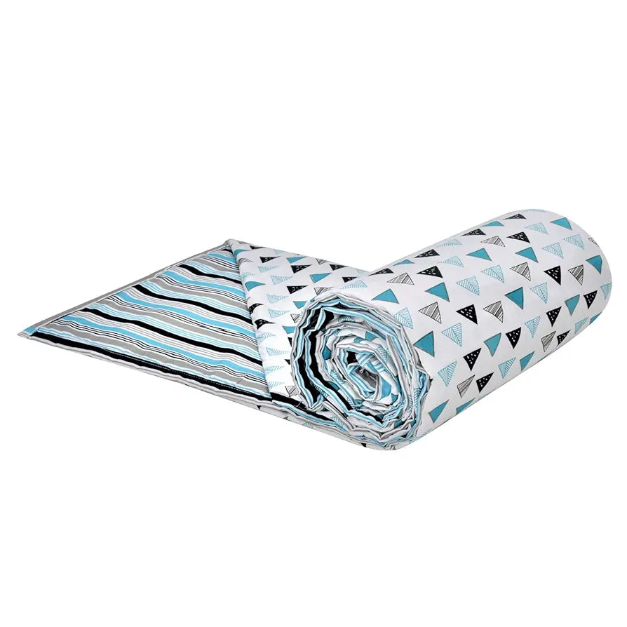 Trance Home Linen 150 GSM Pure Cotton Reversible Dohar Single Bed Size Ac Blanket Comforter Soft Light-Weight Bed Blanket 56 X 88 Inch Colour Blue Black Triangles