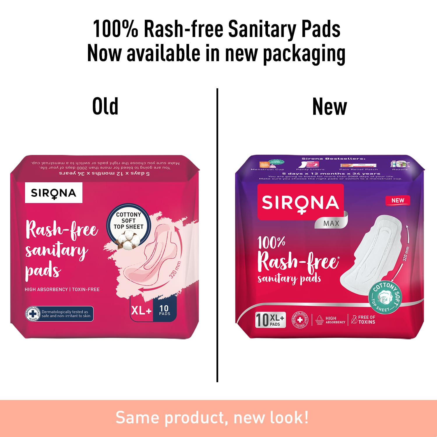 Sirona Max Sanitary Pads for Women | XL Plus (Pack of 10 Pads) | 100% Rash Free & Toxic-Free | Organic Cotton Sanitary Pad | Up to 0% Leakage, Comfortable & High Absorbency