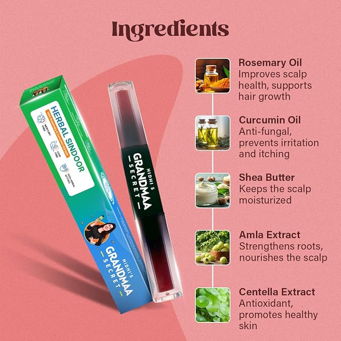 Nidhi's Grandmaa Secret Herbal Sindoor With Rosemary & Curcumin Extracts Smudge Proof Dual Liquid Sindoor Red & Maroon - 5 Ml