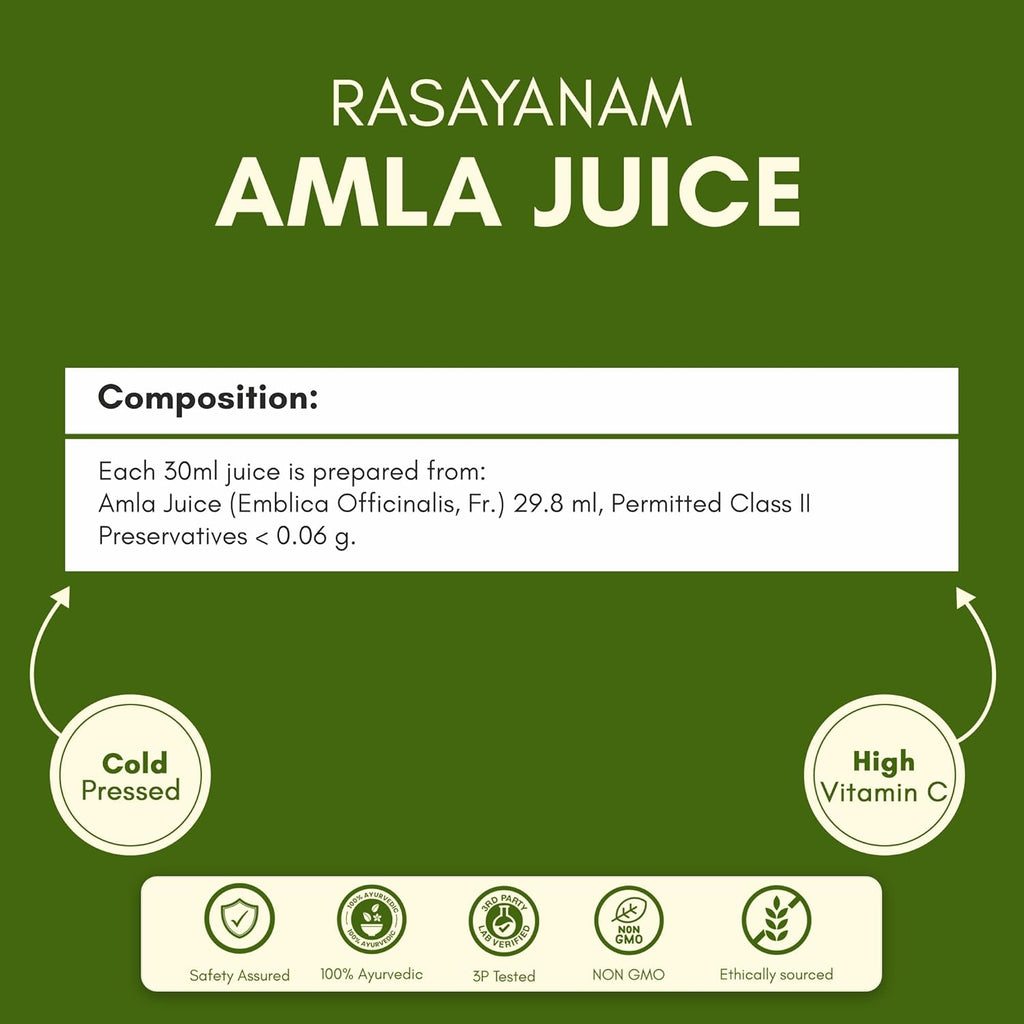 Rasayanam Pure Amla Juice 750 ml | Cold-Pressed from Handpicked Amlas | Rich in Vitamin C | 100% Natural with No Added Sugar | Supports Immunity, Digestion, Hair & Skin Health