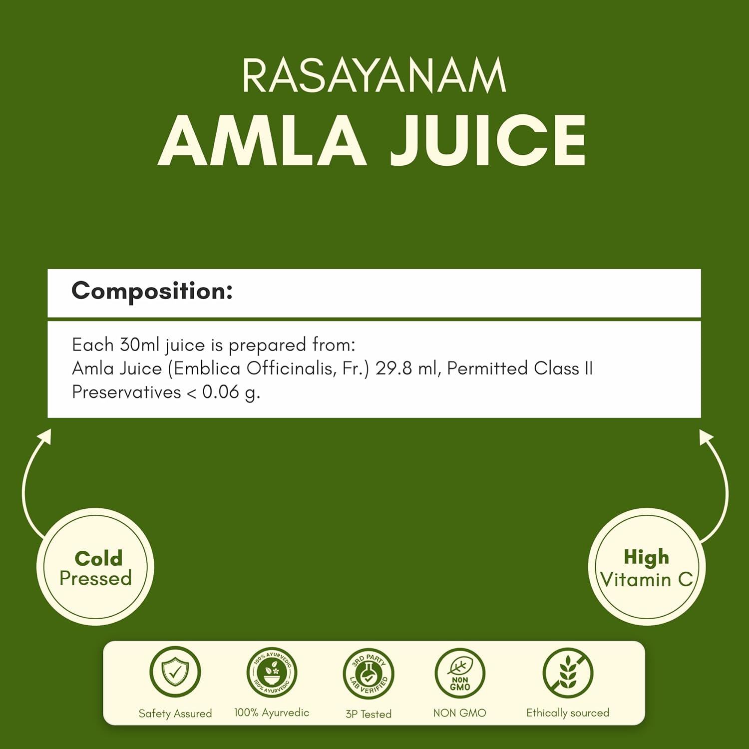 Rasayanam Pure Amla Juice 750 ml | Cold-Pressed from Handpicked Amlas | Rich in Vitamin C | 100% Natural with No Added Sugar | Supports Immunity, Digestion, Hair & Skin Health