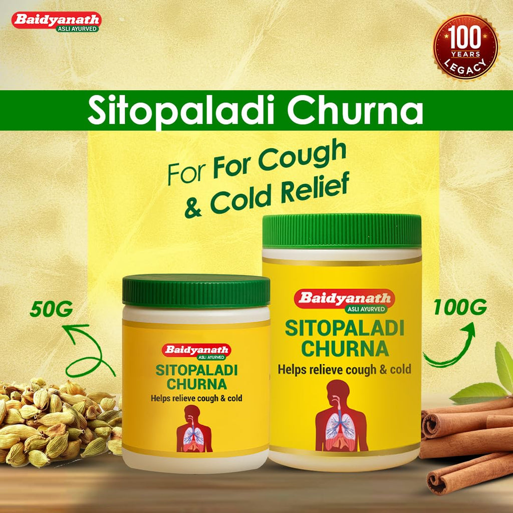 Baidyanath Sitopaladi Churna â€“ 50g | Cough & Cold, Sore Throat & Digestive Wellness | Relief Chest Congestion & Nose Block |